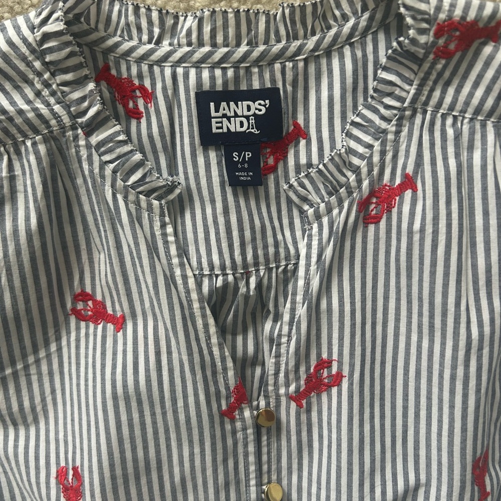 Striped Blue & White Dress with Red Embroidered Detail - Picture 4 of 4